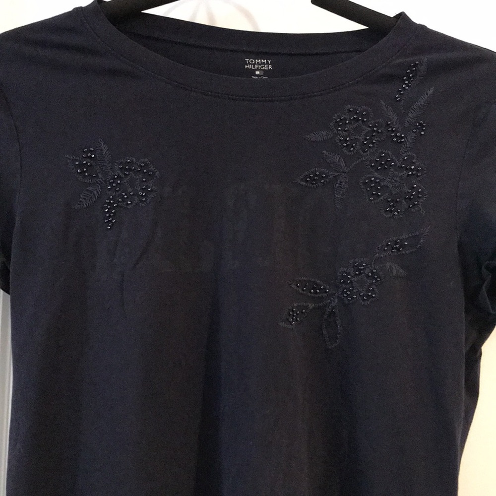 Tommy Hilfiger Floral Stitched and Beaded Short Sleeve Shirt